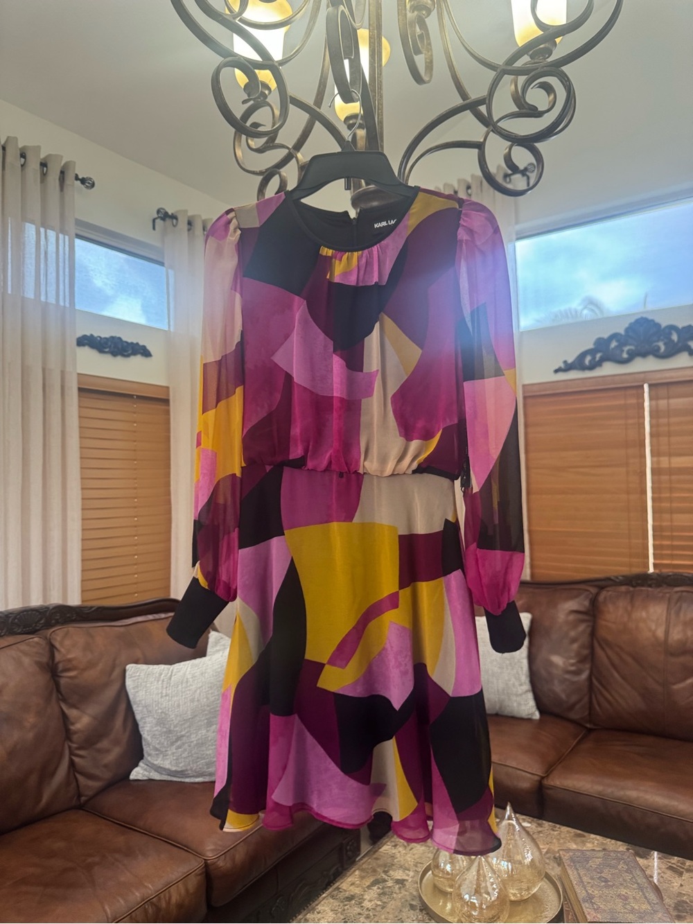 Karl Lagerfeld Pink, Mustard & Black Abstract Midi Dress - Picture 2 of 3